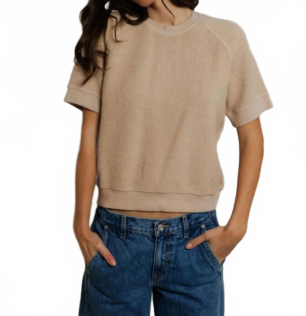NEW PERFECTWHITETEE kennedy reverse fleece short-sleeve crewneck top in beige